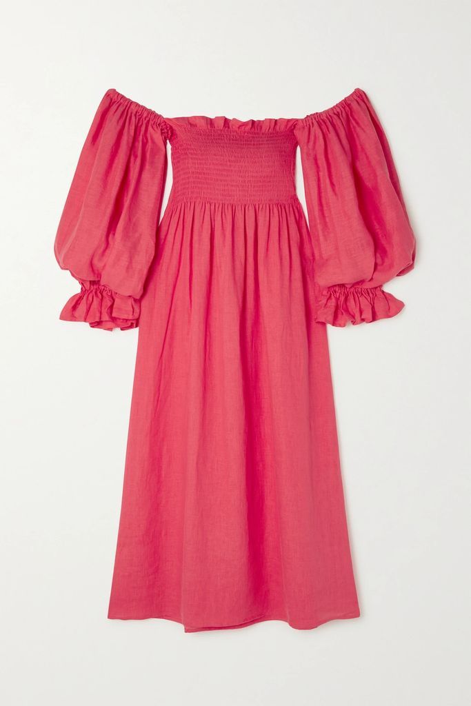 + Net Sustain Atlanta Belted Smocked Linen Maxi Dress - Pink