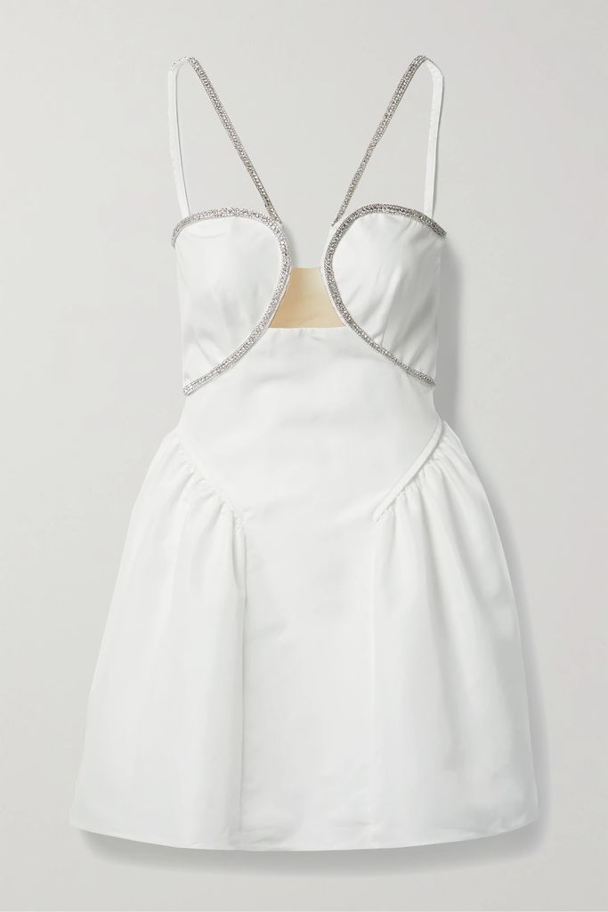 Crystal-embellished Tulle-trimmed Taffeta Mini Dress - White