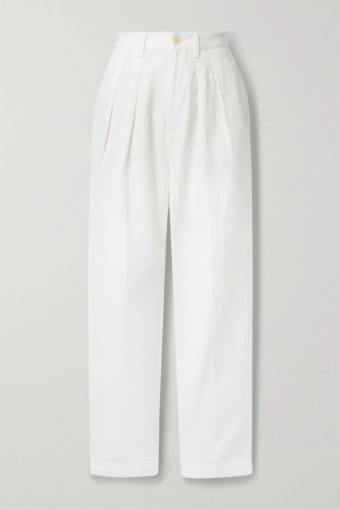 Pleated Linen, Tencel And Cotton-blend Tapered Pants - Ecru