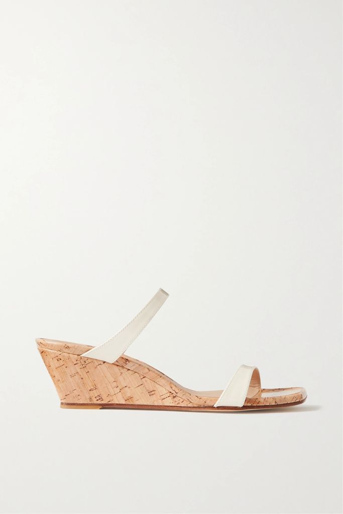 Aleena Patent-leather Wedge Sandals - Ivory