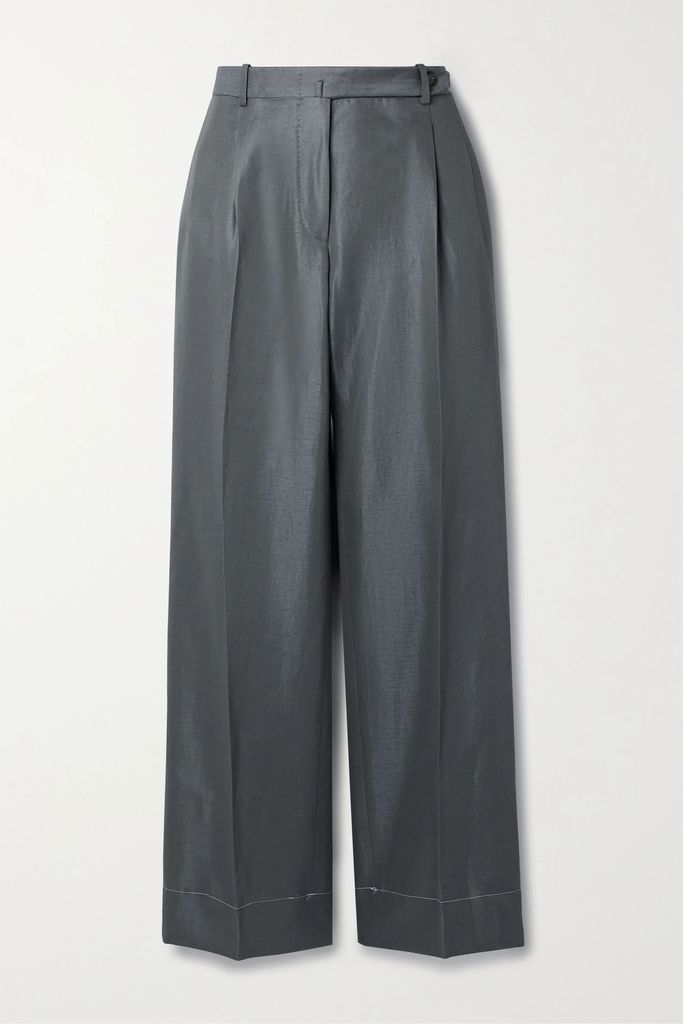 Cotton, Linen And Silk-blend Gabardine Straight-leg Pants - Anthracite