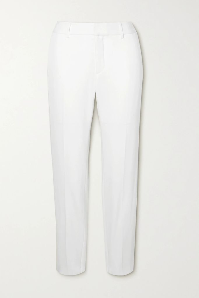 Satin-trimmed Wool-twill Tapered Pants - Off-white