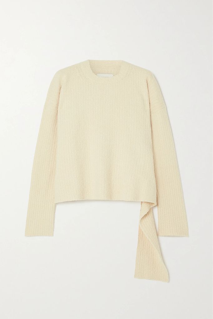 Draped Ribbed Pima Cotton-blend Sweater - Off-white