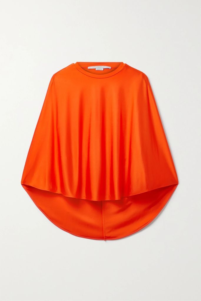 Asymmetric Neon Satin-jersey Blouse - Orange