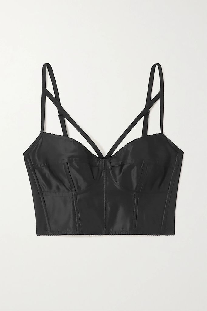 Cropped Stretch-satin Bustier Top - Black