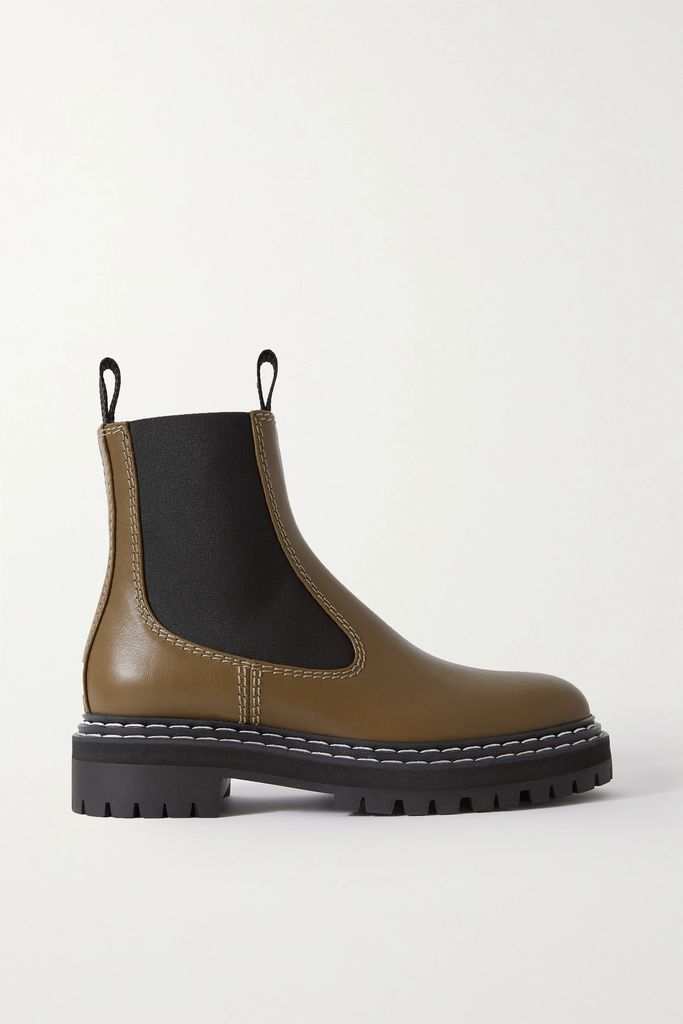 Topstitched Leather Chelsea Boots - Army green