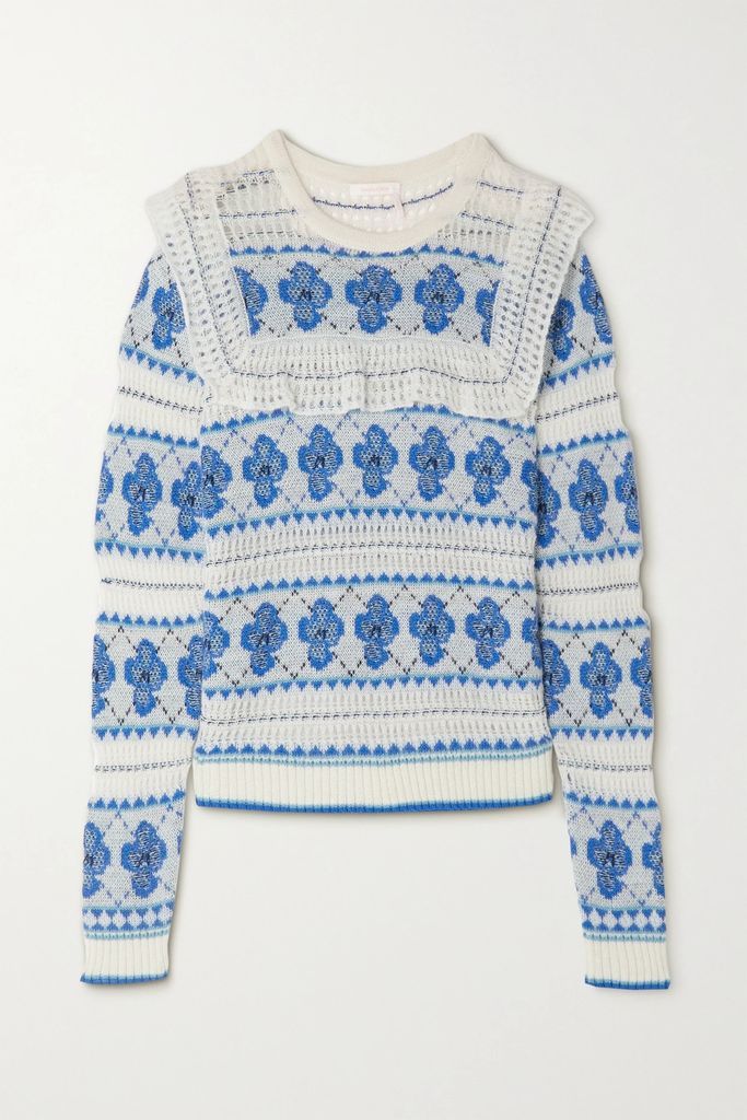 Caravan Jacquard-knit Cotton-blend Sweater - White