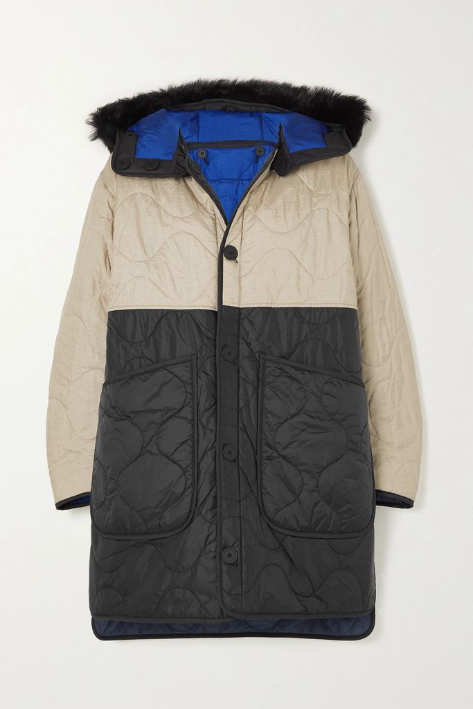 Reversible Hooded Shearling-trimmed Quilted Shell Jacket - Black