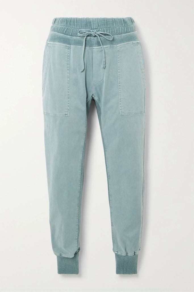 Cropped Jersey-trimmed Cotton-gabardine Tapered Track Pants - Mint