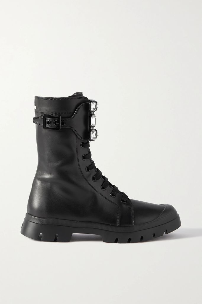 Walky Viv Crystal-embellished Leather Combat Boots - Black