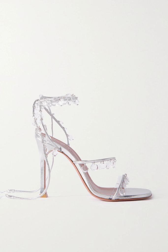 Tina Crystal-embellished Metallic Leather Sandals - Silver
