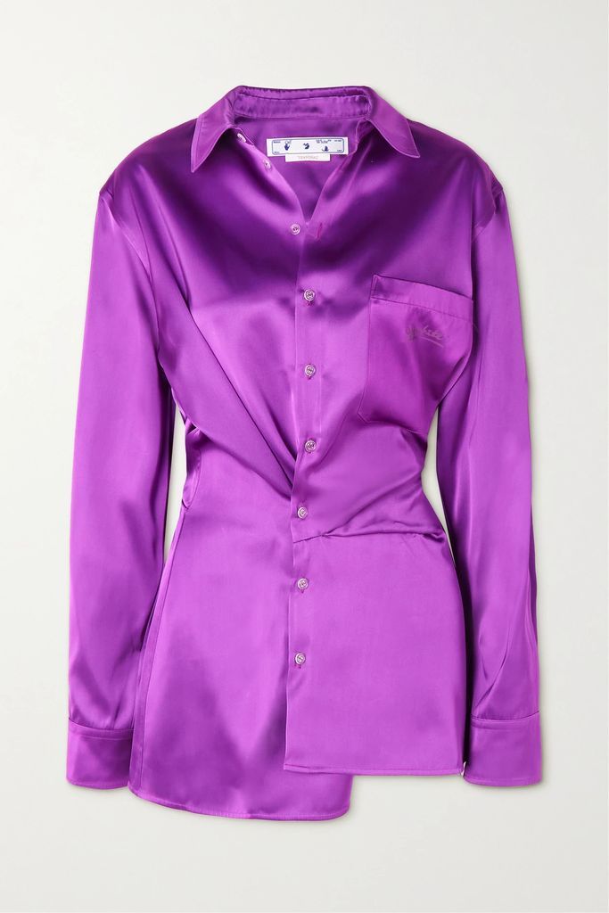 Asymmetric Duchesse-satin Mini Shirt Dress - Purple