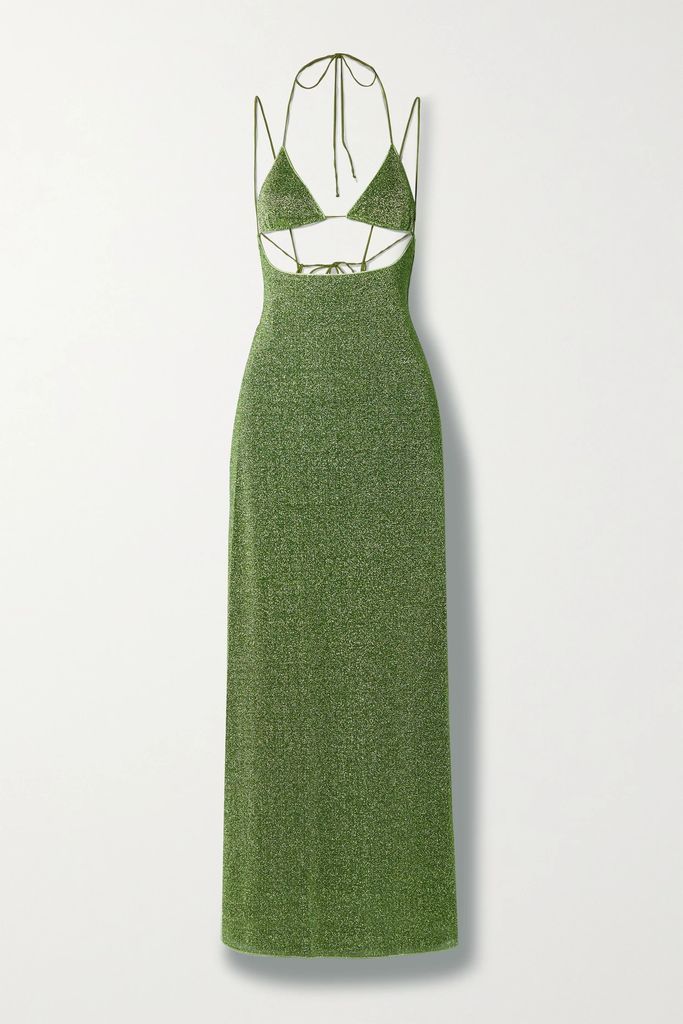 Lumière Cutout Metallic Stretch-knit Maxi Dress - Green