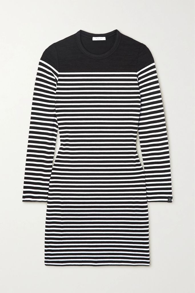 Striped Stretch-jersey Dress - Black
