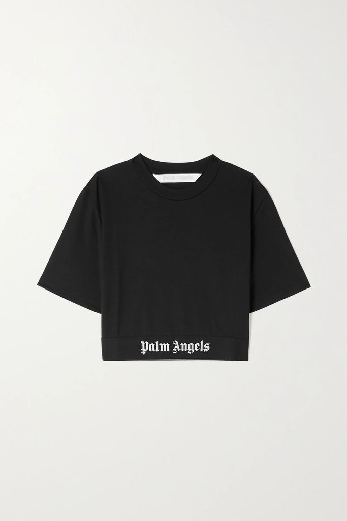 Cropped Logo-trimmed Stretch-cotton Jersey Top - Black