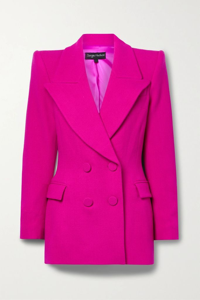 Double-breasted Wool Blazer - Fuchsia