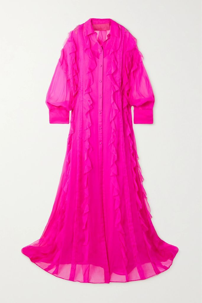 Ruffled Silk-chiffon Gown - Fuchsia