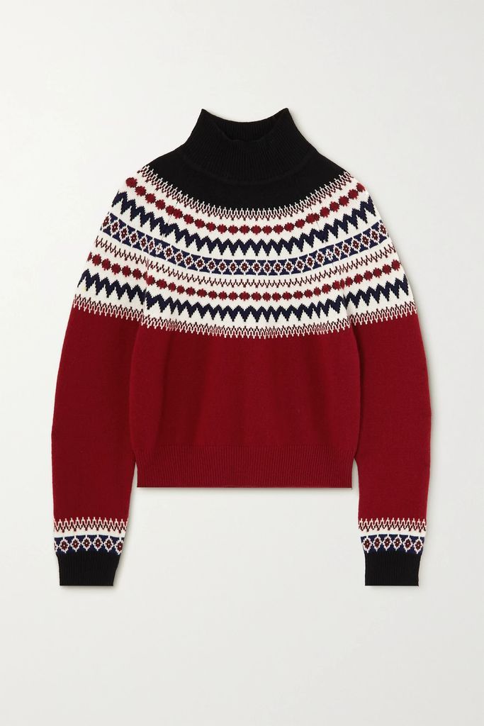 Denali Fair Isle Cashmere Turtleneck Sweater - Red