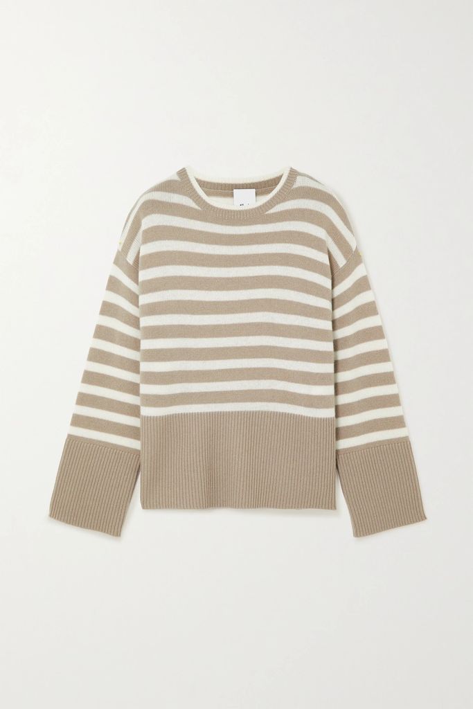 Striped Wool And Cashmere-blend Sweater - Beige