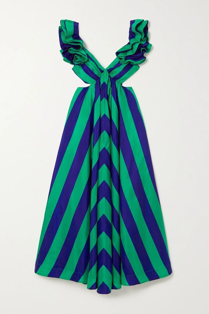 Tiggy Cutout Striped Silk Midi Dress - Green