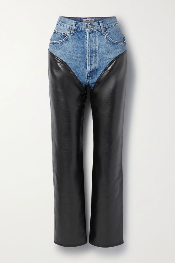 Harley Denim And Recycled Leather-blend Straight-leg Pants - Black