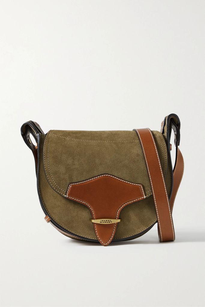 Botsy Small Leather-trimmed Suede Shoulder Bag - Army green