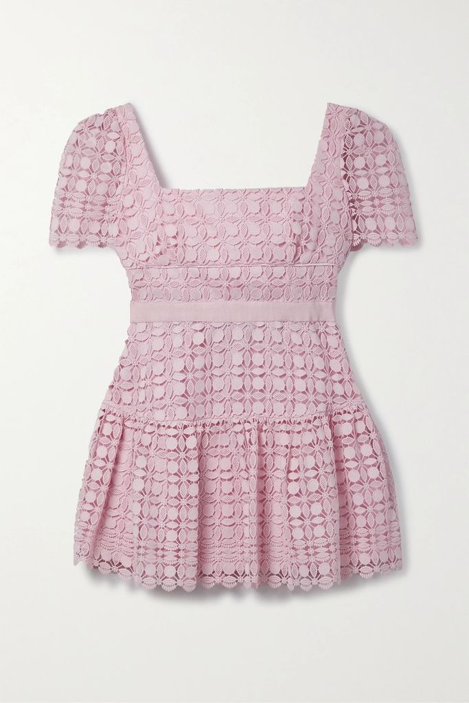 Grosgrain-trimmed Corded Lace Mini Dress - Blush
