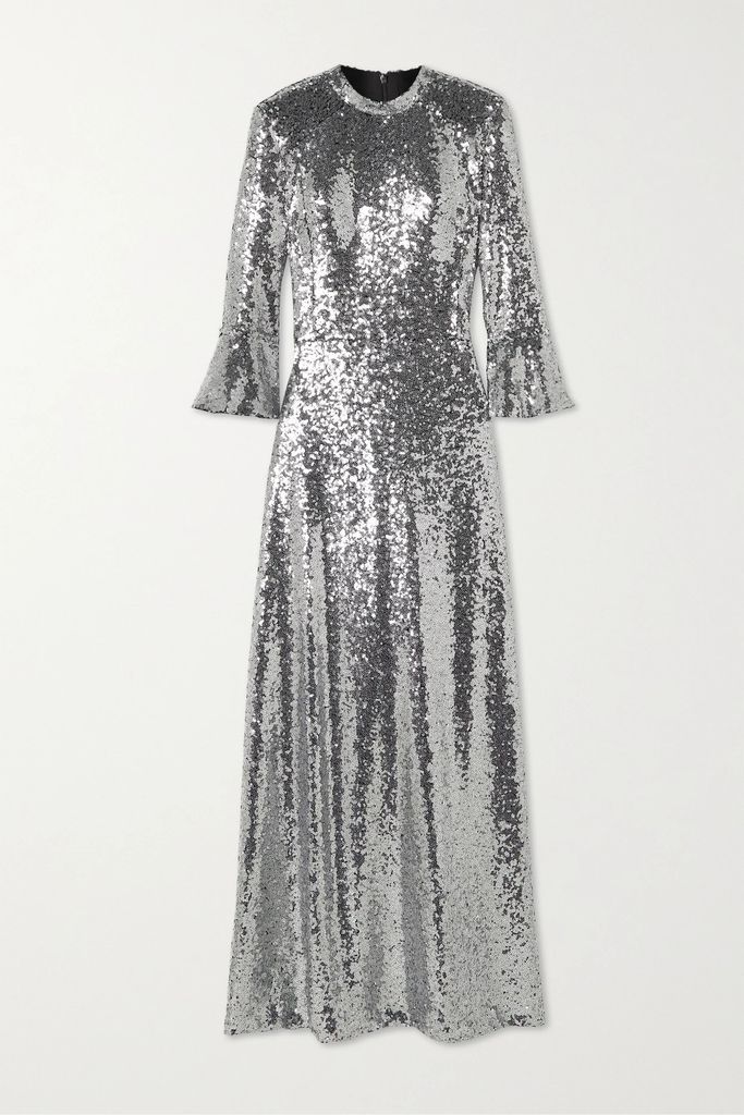 Long Ashley Sequined Stretch-tulle Maxi Dress - Silver