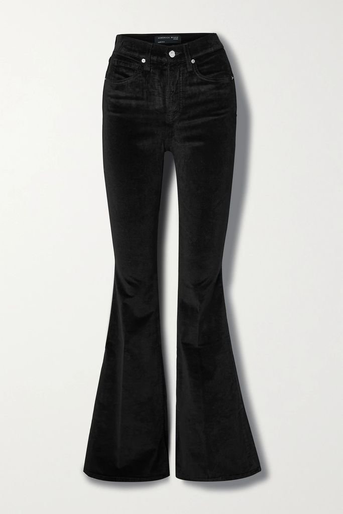 Sheridan Cotton-blend Velvet Flared Pants - Black