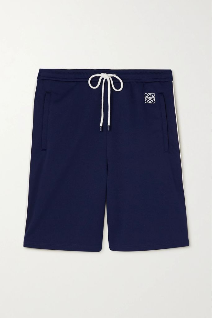 Anagram Embroidered Striped Jersey Shorts - Navy