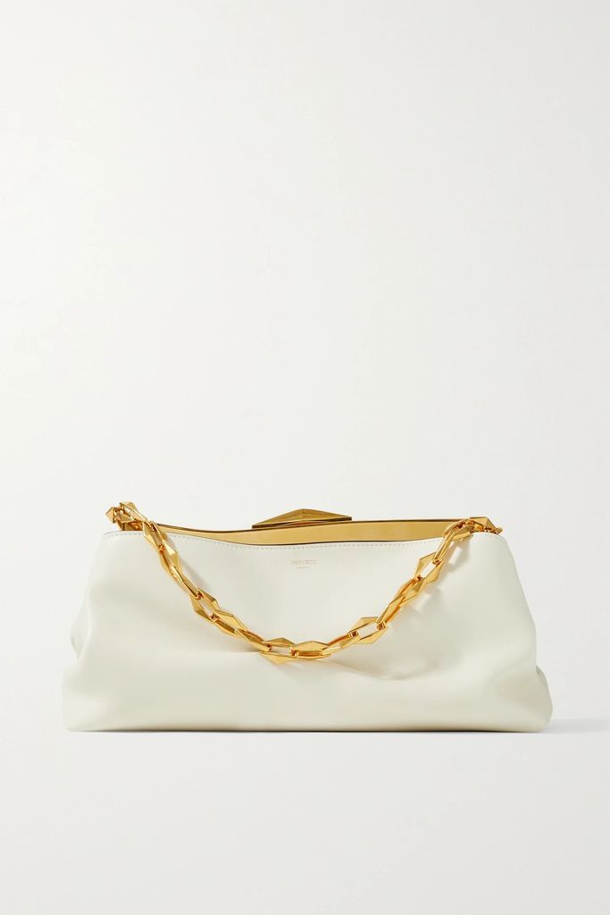 Bonny Leather And Gold-tone Clutch - Off-white
