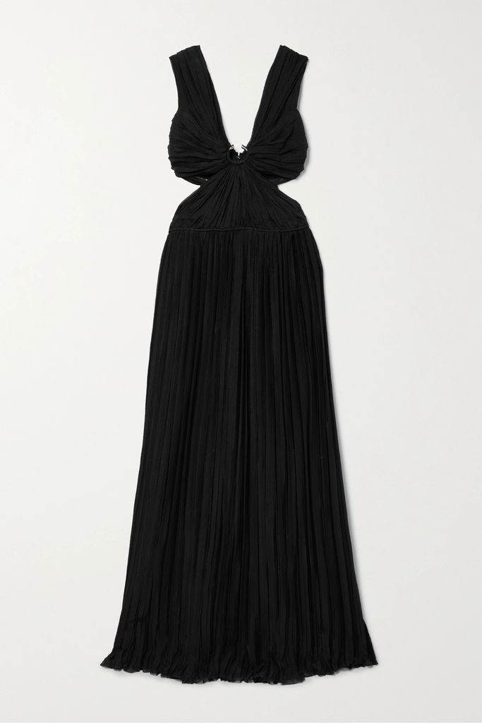 Cutout Pleated Silk-chiffon Gown - Black