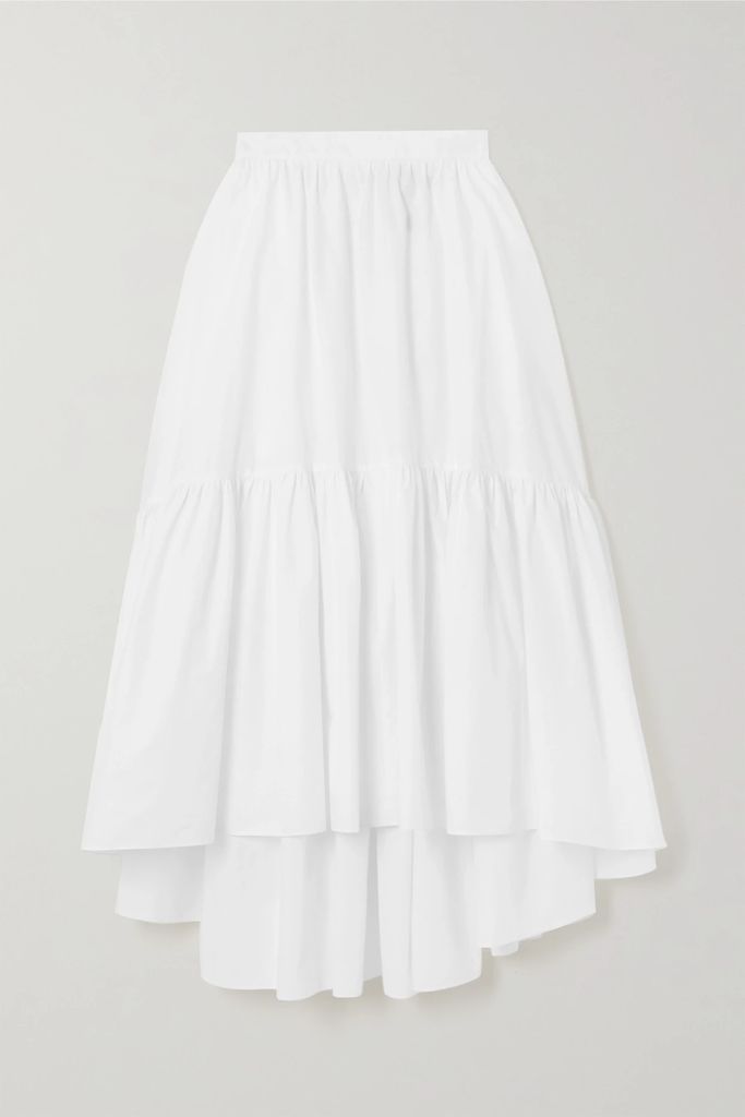 Tiered Cotton-poplin Midi Skirt - White