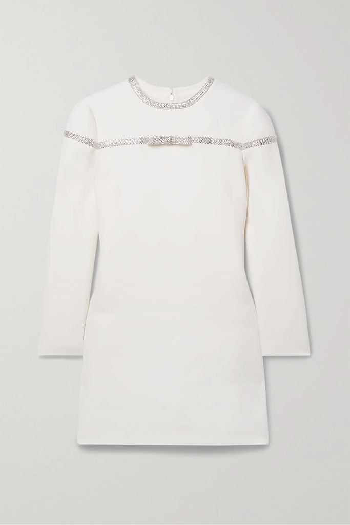 Crystal-embellished Wool And Silk-blend Crepe Mini Dress - White