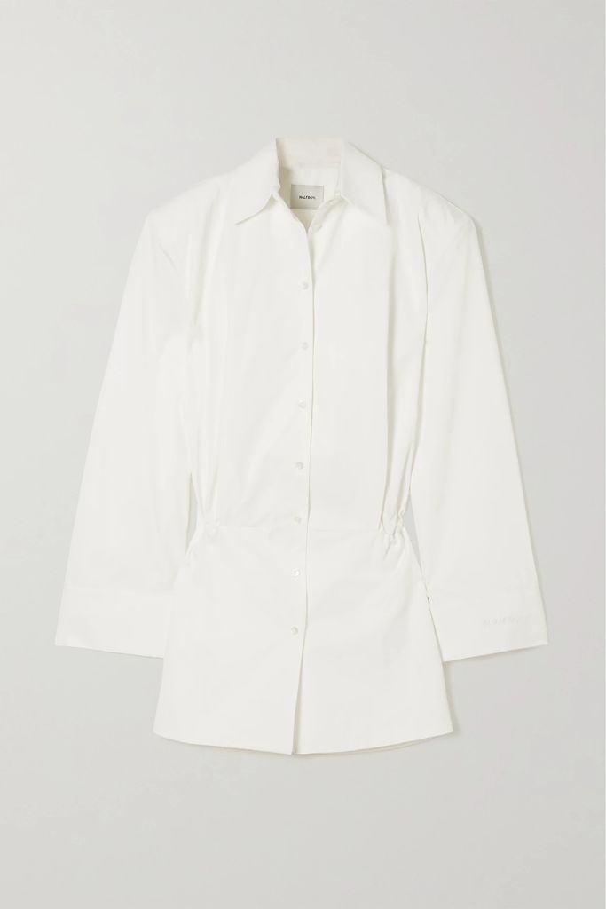 Oversized Gathered Cotton-poplin Shirt - White