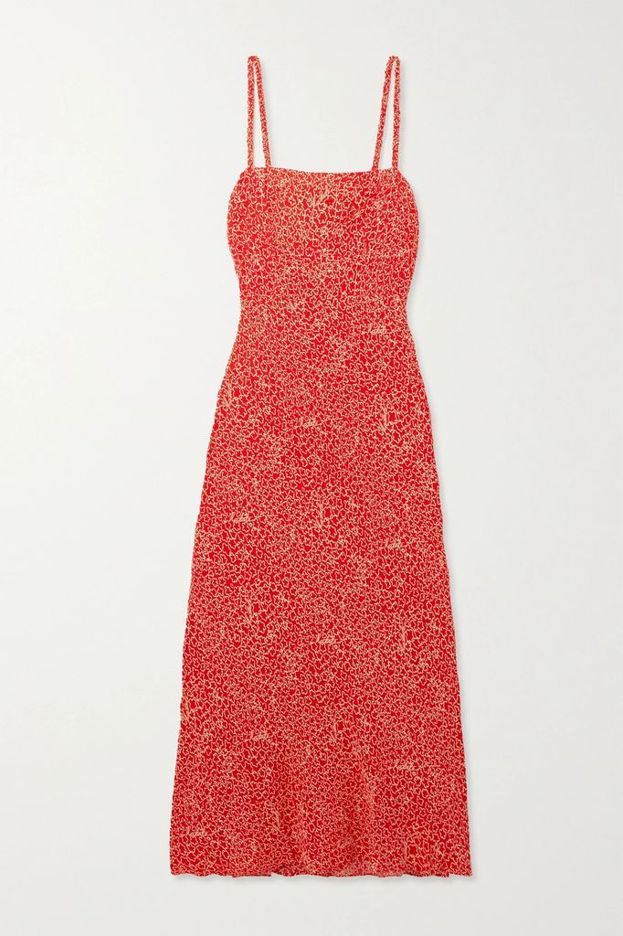 Gobi Printed Jacquard Midi Dress - Red