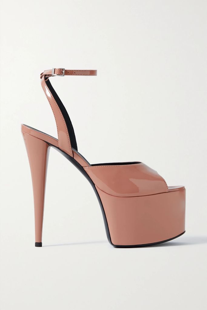 Khalifa Faux Patent-leather Platform Sandals - Beige