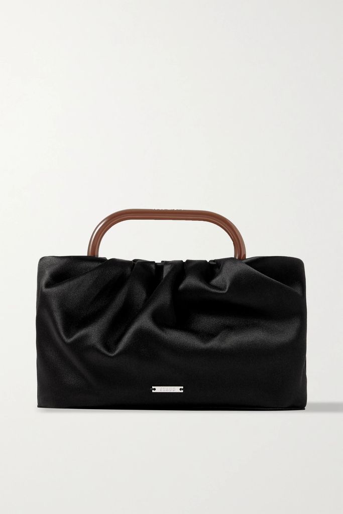 Cory Resin-trimmed Ruched Satin Tote - Black