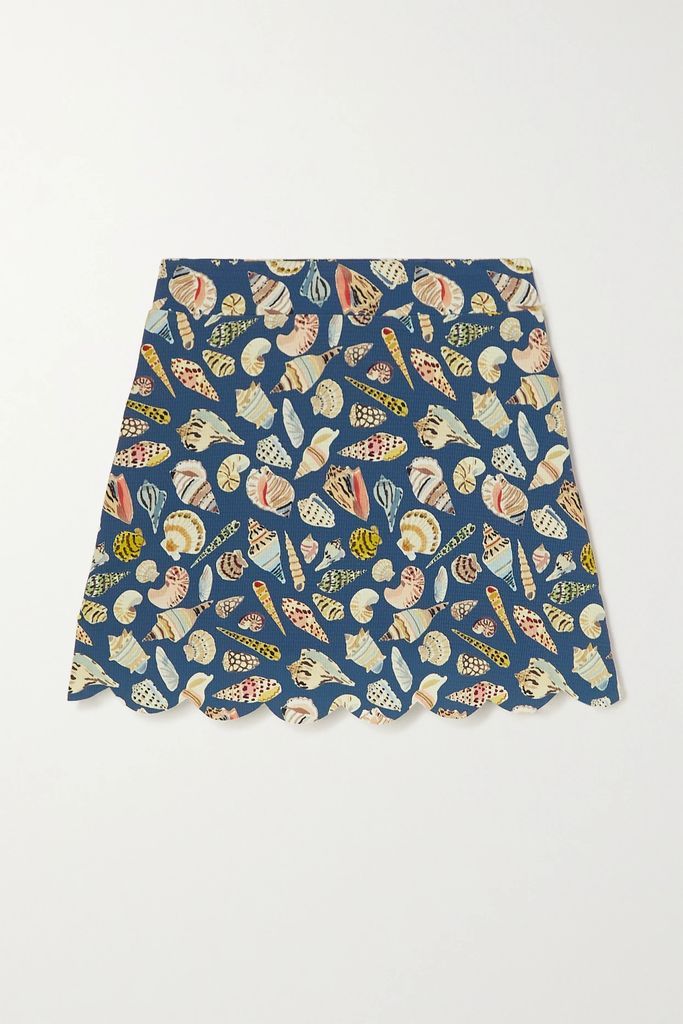 Morton Scalloped Printed Seersucker Mini Skirt - Blue