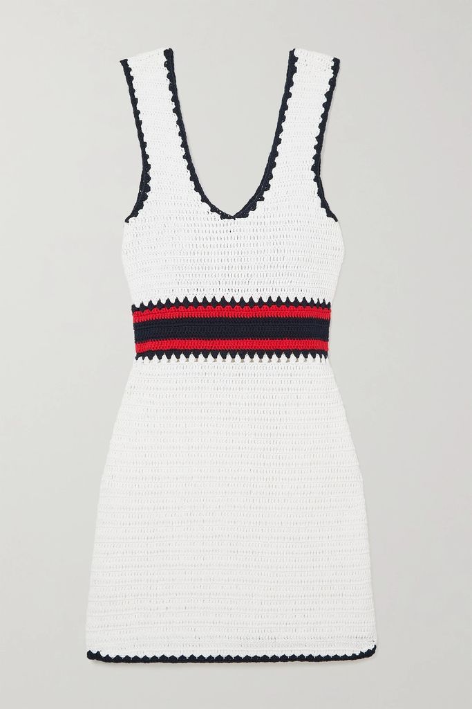 Palmer Elsa Striped Crocheted Cotton Tennis Dress - White