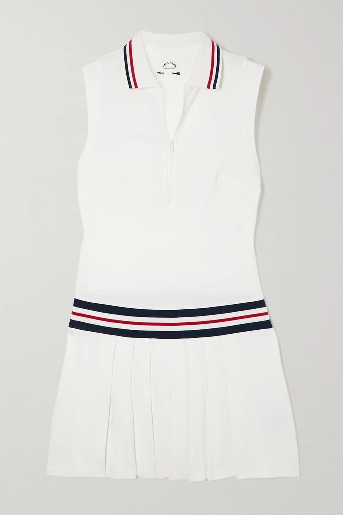 Love Fay Pleated Striped Organic Cotton-piqué Tennis Dress - White