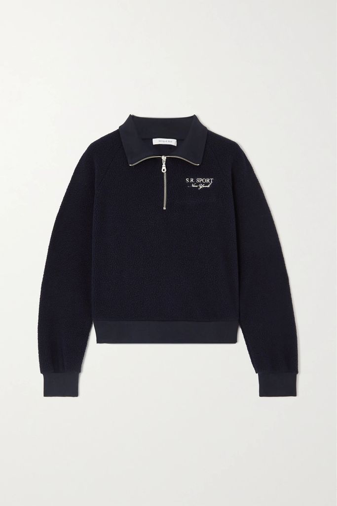 Cropped Embroidered Fleece Sweatshirt - Navy