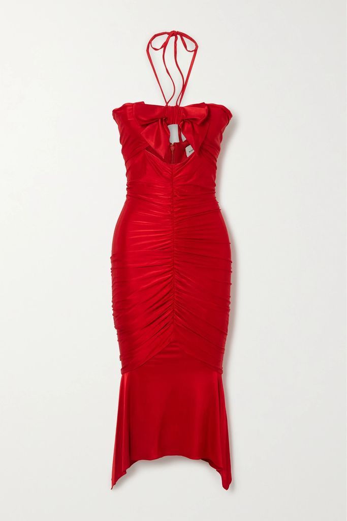 Twist-front Stretch-satin Maxi Dress - Red