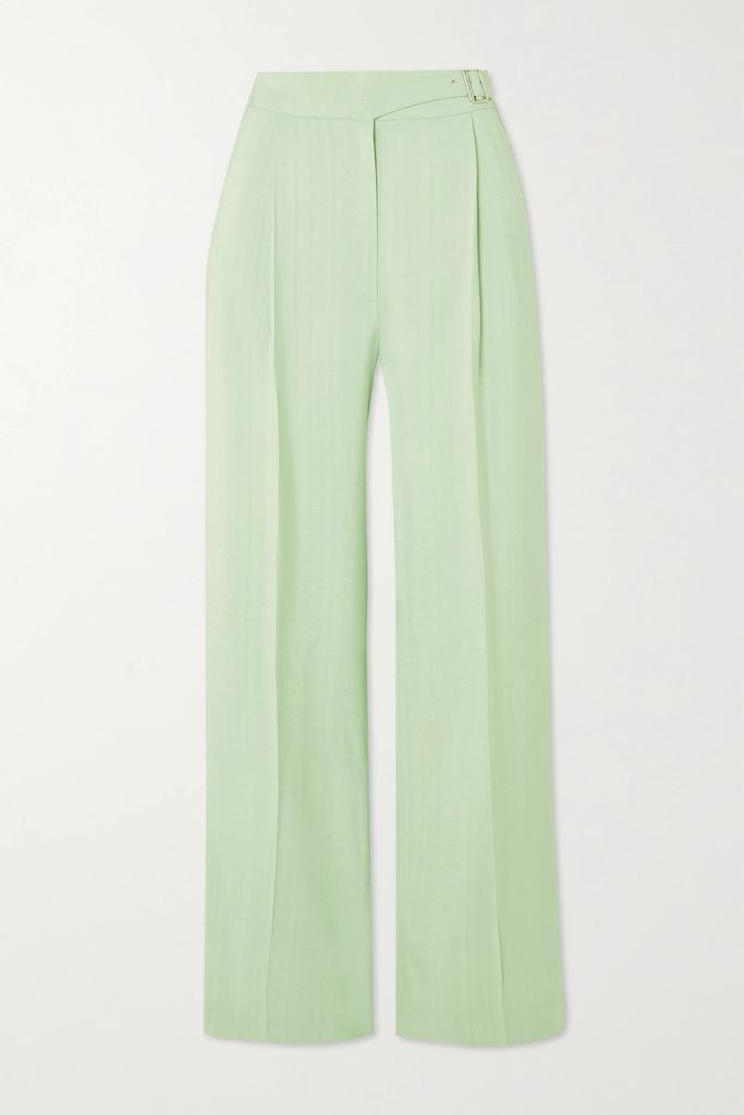 Belted Woven Straight-leg Pants - Mint