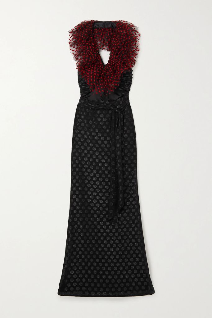 Cutout Embellished Georgette Halterneck Maxi Dress - Black