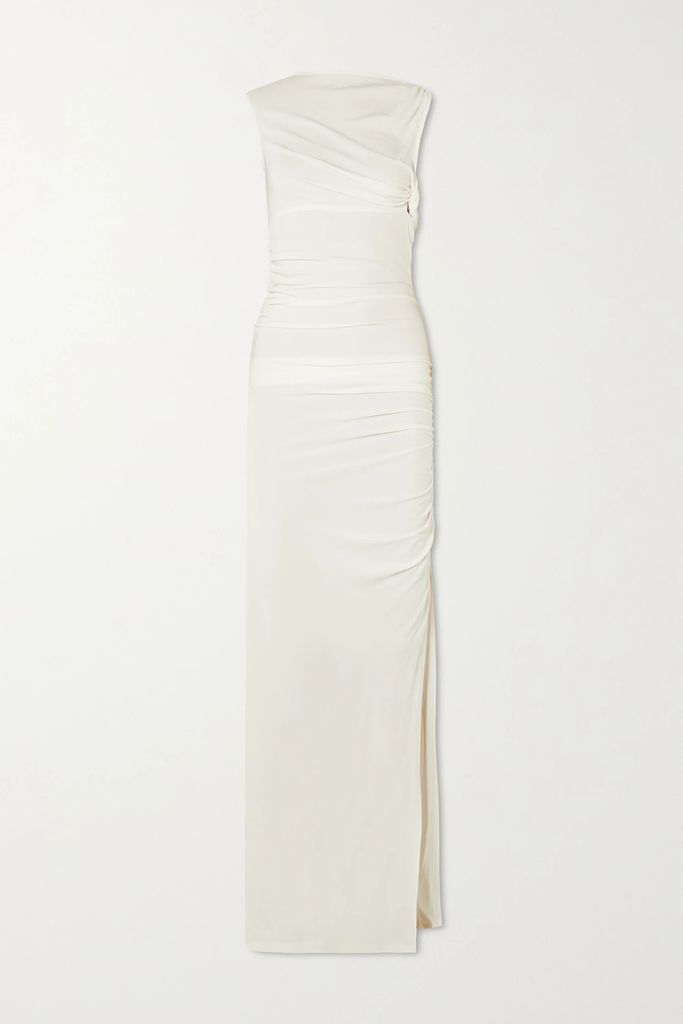 Gesine Ruched Twisted Jersey Maxi Dress - White