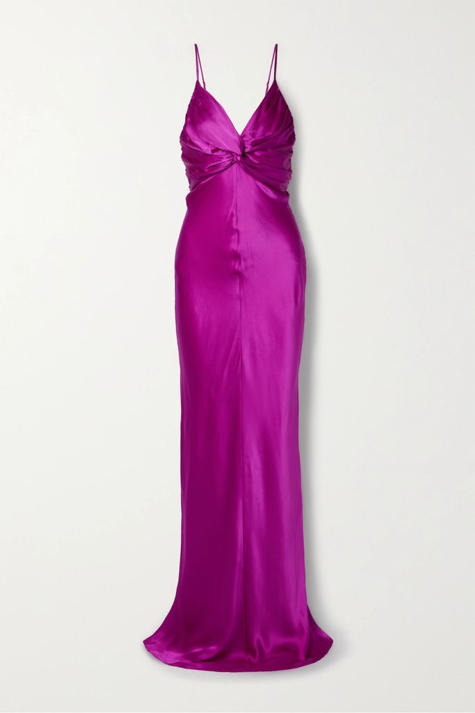 Athena Twist-front Silk-satin Maxi Dress - Violet