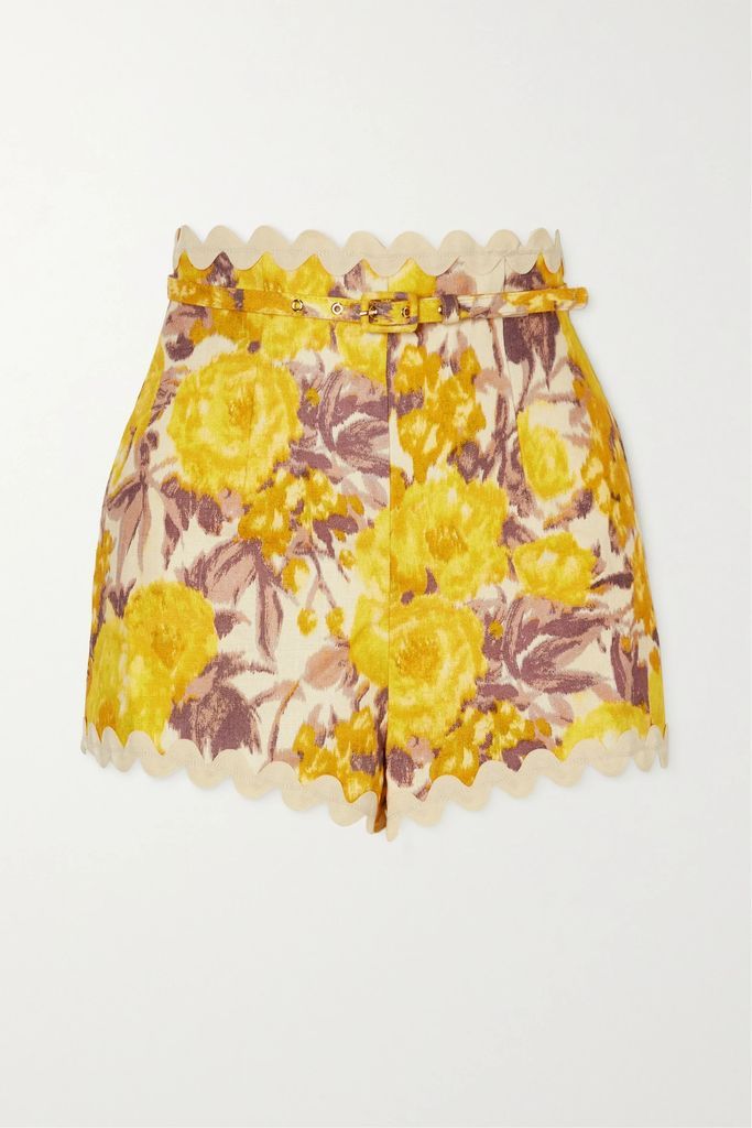 High Tide Ric Rac-trimmed Floral-print Linen Shorts - Yellow