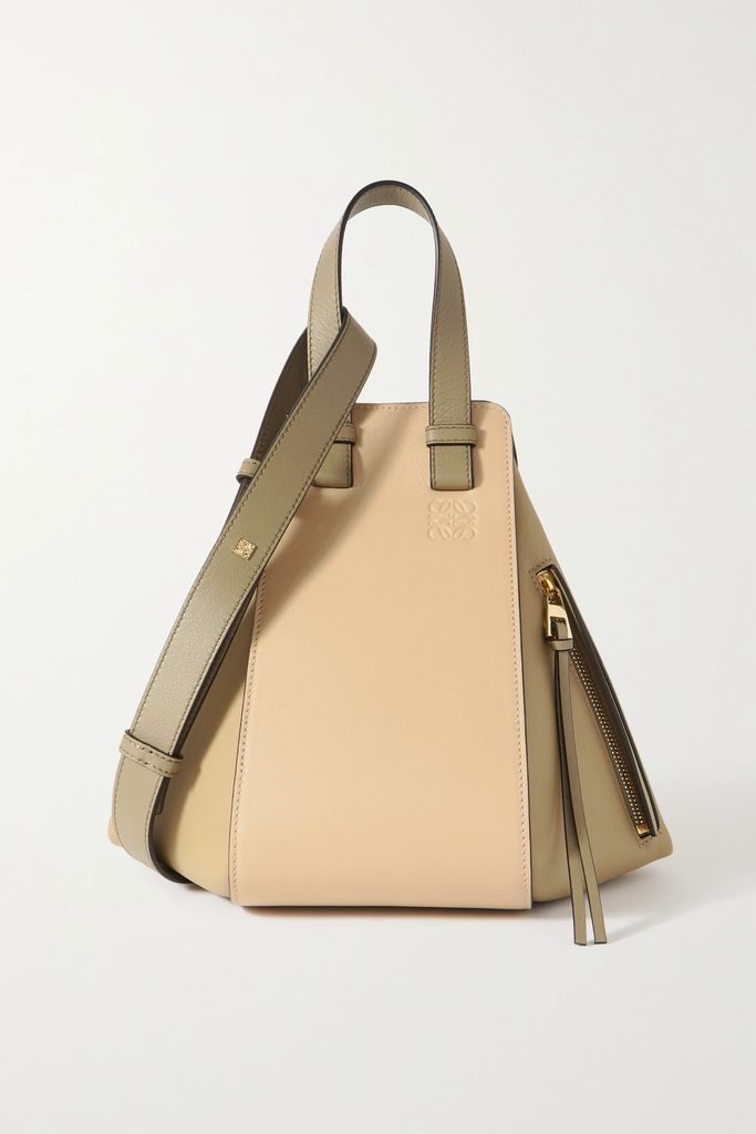 Hammock Small Color-block Leather Shoulder Bag - Beige