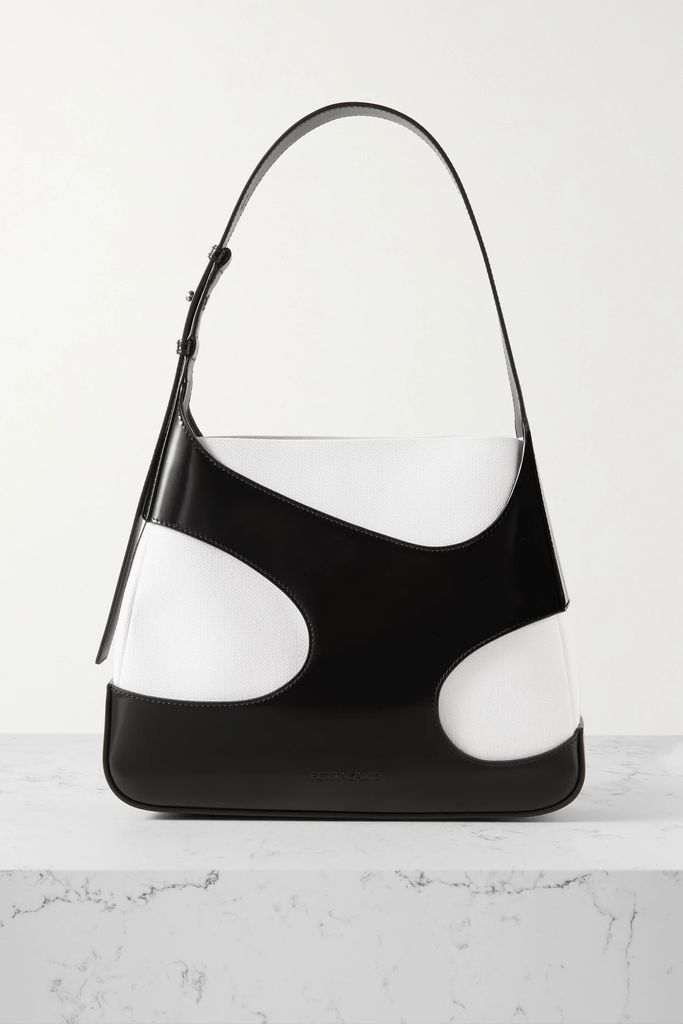 Cutout Glossed-leather And Canvas Shoulder Bag - White